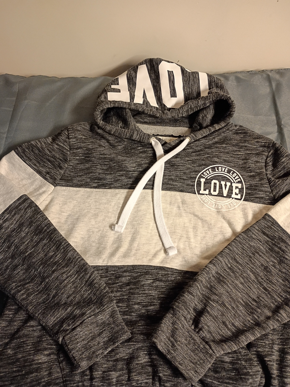 Reflex Men's Charcoal and Light Gray Block Hoodie with LOVE Print